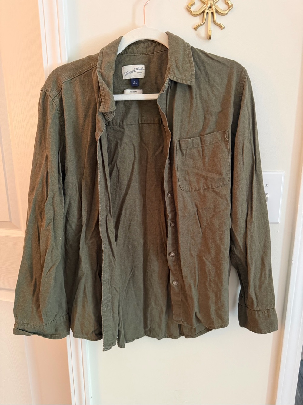 Universal thread army green linen button down